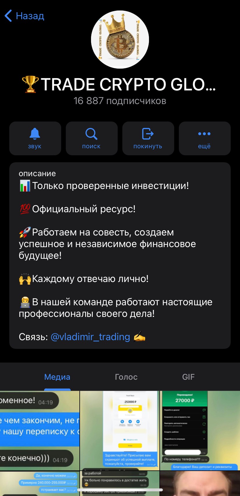 Телеграм канал TRADE CRYPTO GLOBAL обзор