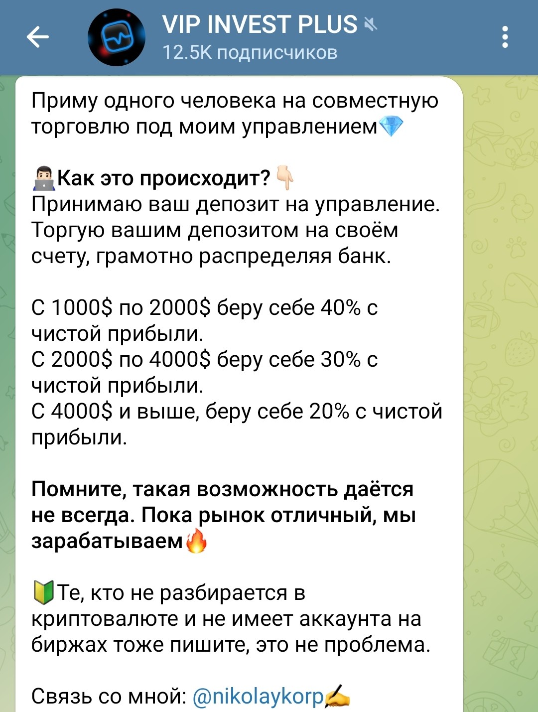 VIP Invest Plus услуги канала