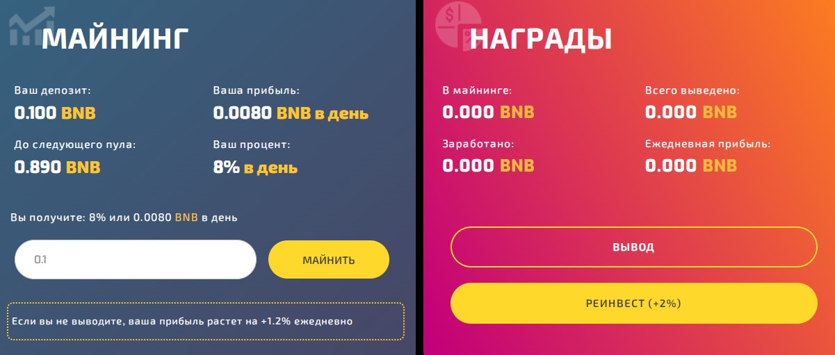 SpaceBNB Условия майнинга