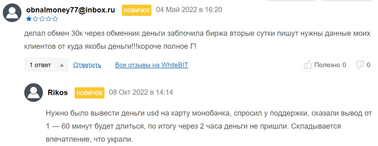 WhiteBit отзывы