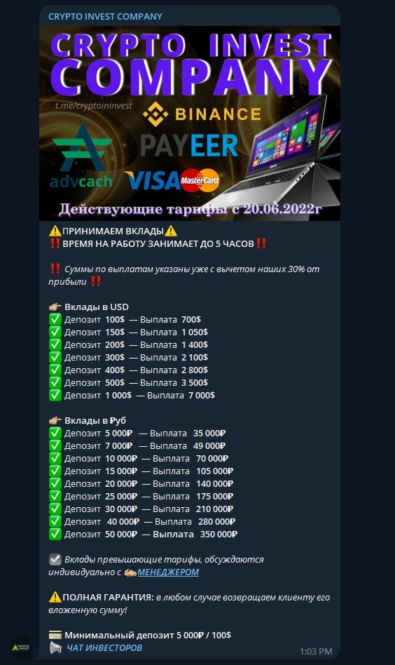 CRYРTO INVEST COMPANY телеграм